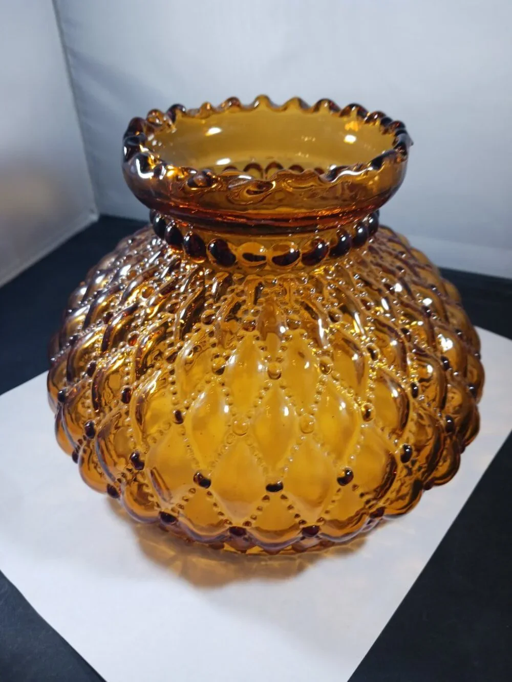 Vintage Kerosene Oil Lamp 6.5in Amberina Ruffle Lamp Shade